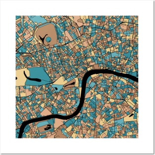 London Map Pattern in Mid Century Pastel Posters and Art